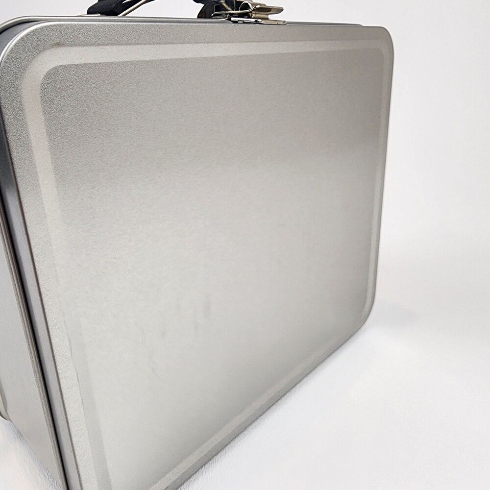 Metal Lunch Box Retro Tin Storage Case Vintage Style Silver 7.9 Inch - Picture 6 of 7